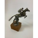 White Metal Car Mascot - Horse and Jockey by C H Paillet