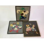 3x Folk Art Felt Pictures