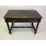 Carved Oak Side Table on Barley Twist Supports - 100cm W x 56cm D x 72cm H