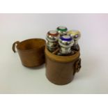 Set of 4x Cologne/Scent Bottles with Silver and Enamel Tops in Leather Case - Birmingham 1900