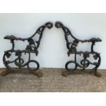 Pair of Iron Bench Ends - Hound and Serpent Design - Probably Colebrookdale