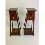 Pair of Oak Art Nouveau Plant Stands - After Liberty - 87cm H