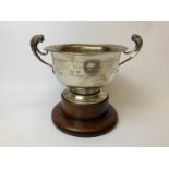 Two Handled Silver Cup on Mahogany Mount - Chunking International Race Club 1931 Champions -