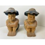 2 x Wooden Seated Figures