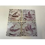 4x Tiles Dutch Fishing Boats