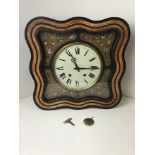 Antique Mother of Pearl Inlaid Vineyard Clock - Working Order, with Key