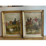 Pair of Old Hunting Prints Neck and Neck, Dead Beat! From a J. Sturgess Drawing