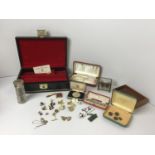 Skandinaviska Jewellery Box with Key, Simulated Pearls, Silver Cuff Links, Jade Pendant, Shirt Studs