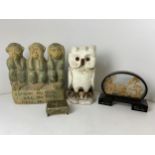 Three Wise Monkeys, Wooden Owl, Oriental Cork Picture etc