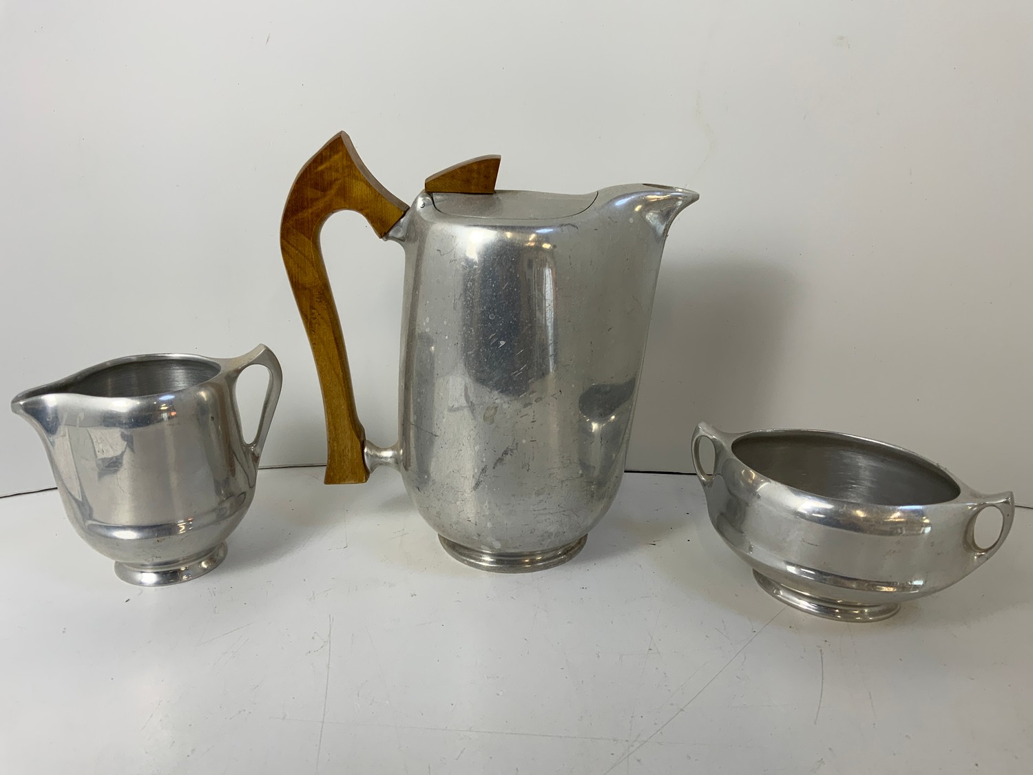 Picquot Ware Coffee Pot Sugar Bowl and Milk Jug