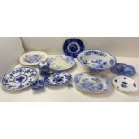 Blue and White China Bamboo Bowl Abbey Marmalade Pot, Plates etc (Some Cracked)