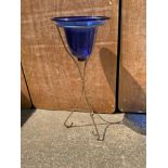 Blue Glass Vase on Stand