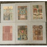 6x Cromolithographs from Dolmetschs Treasury of Ornamental Pattern Series 1885, In Matching Fabric