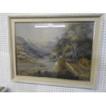 Signed Victorian Watercolour - Mountains and Sailing Sloop (Indistinct Signature) - Visible