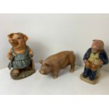3 x Wooden and Pottery Pigs