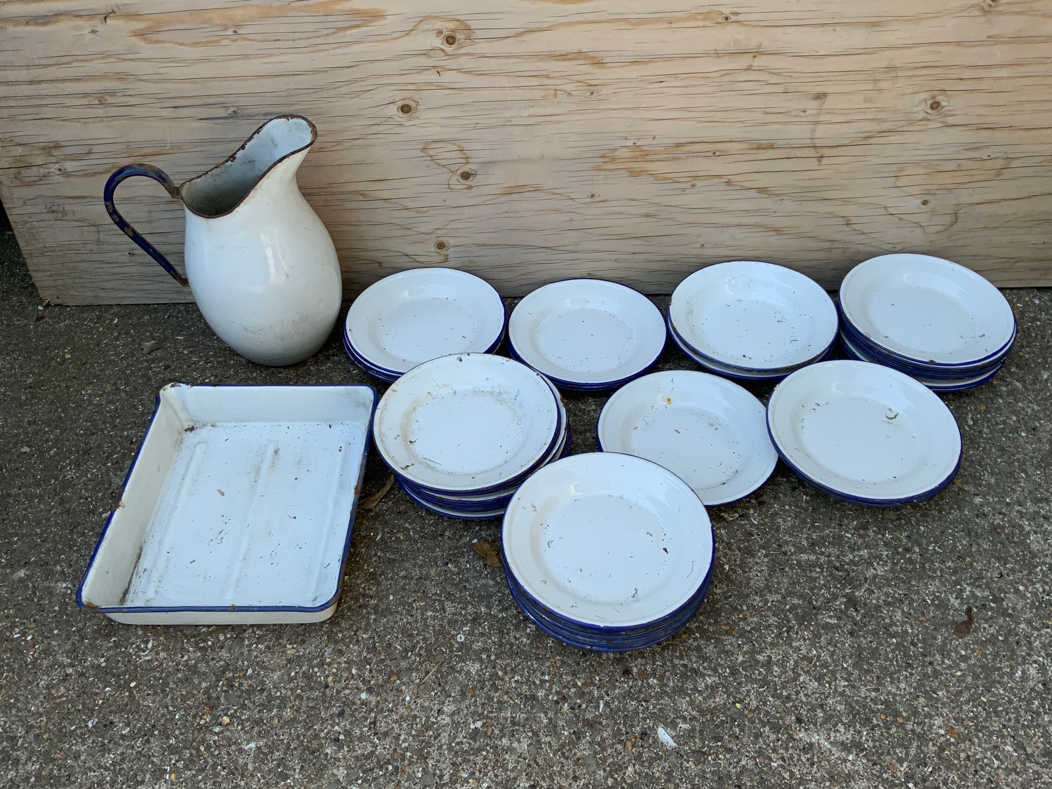 Enamel Ware Large Jug Plates and Dishes