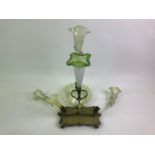2x Glass Epergne - One Trumpet Absent
