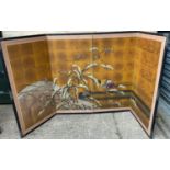 Early 20th Century Japanese Four Panel Folding Painted Screen - Cloth Back Showing Some Wear - 180cm