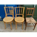 Pair of Cane Seated Chairs and One Other