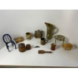 Brass Trivet, Studio Pottery and Horseshoe Chair etc