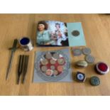 Trinket Boxes, Set of British Coins, Crowns and Tuning Forks etc