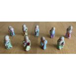 9x Vintage Chinese Wise Men Figurines - 5cm High