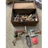 Metal Tool Box and Contents - Old Sander and Plumbing Bits etc