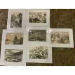 7x Mounted Wood Engravings - Circa 1850