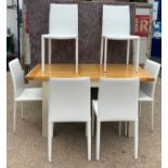 Part Painted Modern Extending Table and 6x Chairs - 153cm x 80cm x 78cm High