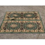 Pair of Patterned Hall Runners - Green Ground - Each 175cm x 60cm
