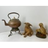 Copper Kettle on Stand, Wooden Dog and Duck Door Porter