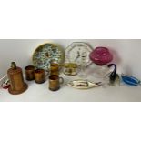 Arthur Wood Pottery Tankards, Quimper Fish Dish and Wooden Table Lamp etc