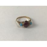 Antique 9ct Turquoise and Garnet Ring