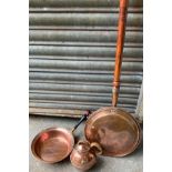 Copper Warming Pan, Lidded Jug and Pan
