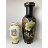 Painted Metal Vase and Glass Vase - Tallest 60 cm