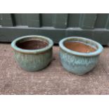 Pair of Glazed Planters - 28cm Diameter x 8cm High