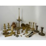Metalware - Candlesticks, Figures and Tongs etc