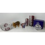 Glassware - Edinburgh Crystal Bowl, Elephant, Pig and French Glass Vases etc