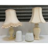 Table Lamps and 2x Vintage Glass Light Shades