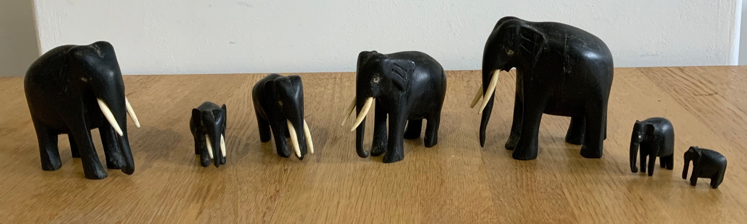 Set of Vintage Elephants with Ivory Tusks