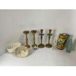 Jelly Moulds, Brass Candlesticks and Barnstaple Bottle etc