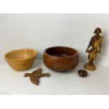 Treen Bowls, Carved Figurine etc