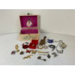 Jewellery Box and Contents - Costume Jewellery and Map Wheel