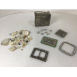 Vintage Buckles, White Metal Ti, Diamante and Various other Buttons