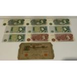 7x £1 Notes, 2x Ten Shilling Notes and 1000 Marks Note