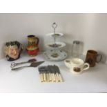 Toby Jug, Cake Stand, Fish Cutlery, Sugar Shaker, Shaving Mug, Cake Slice and Tongs etc