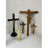 4x Crucifixes and Madonna Figurine