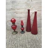 Red Glass Vases and Lamps