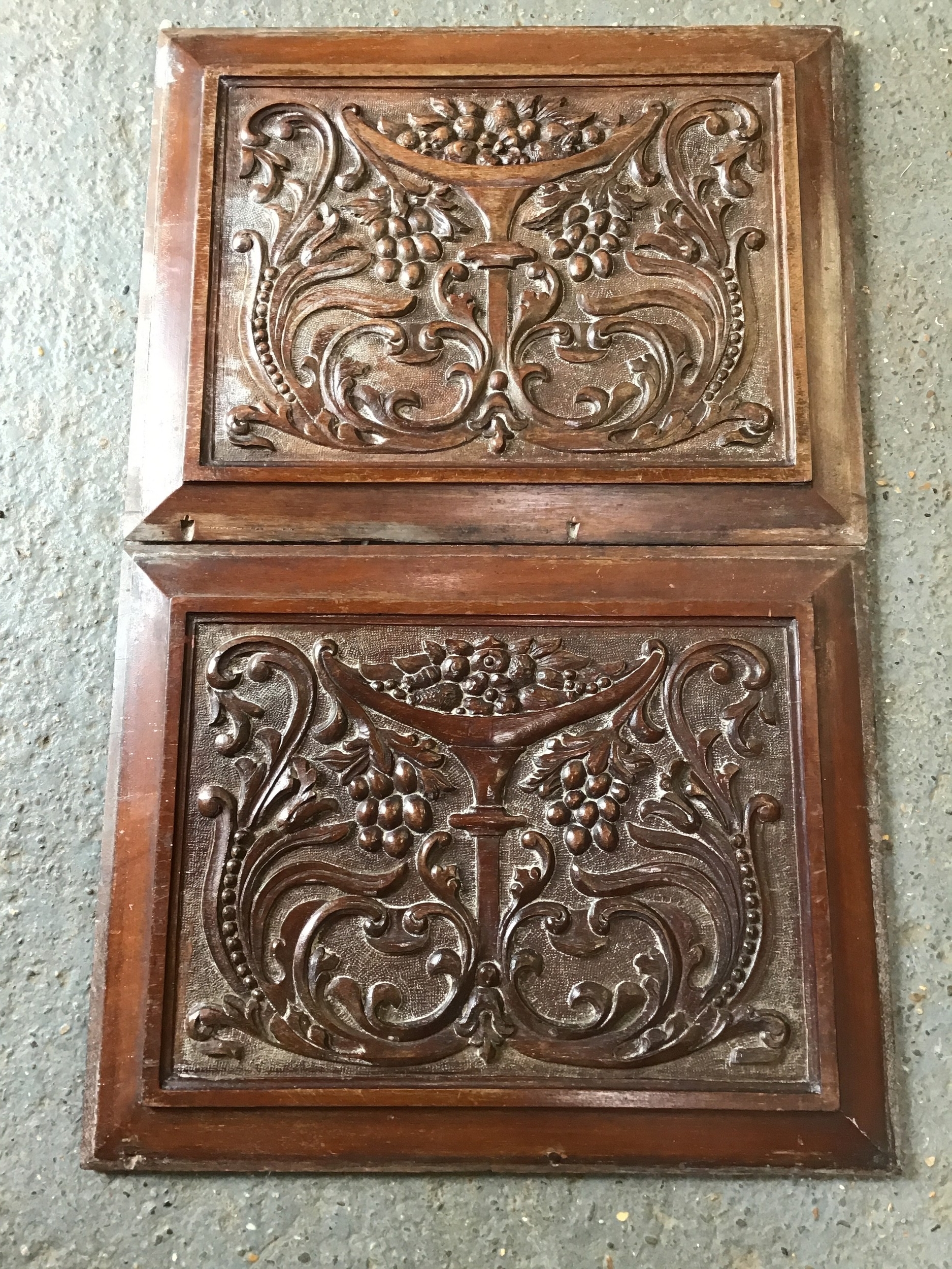 Pair of Mahogany Carved Panels - 48cm W x 38cm H