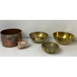 Copper Saucepan (No Handle), 2x Oriental Brass Bowls and Heavy Brass Bowl